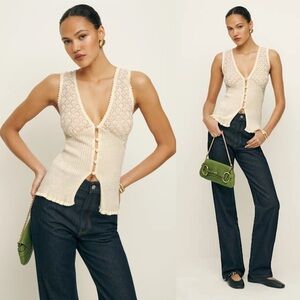 REFORMATION NWT Ambrosia Pointelle Sweater Top L